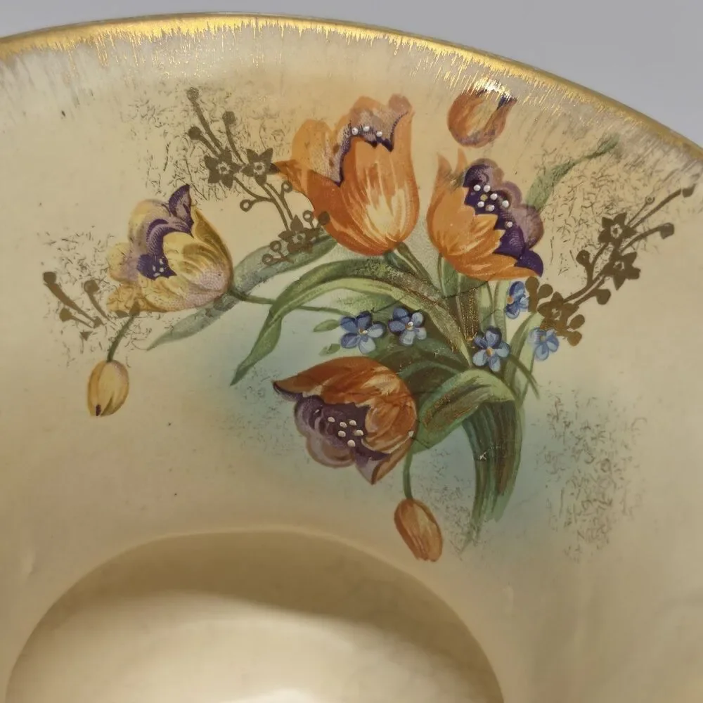 Vintage 40s Red Wing Pottery JB Hudson Hand Painted Handled Floral Vase MCM